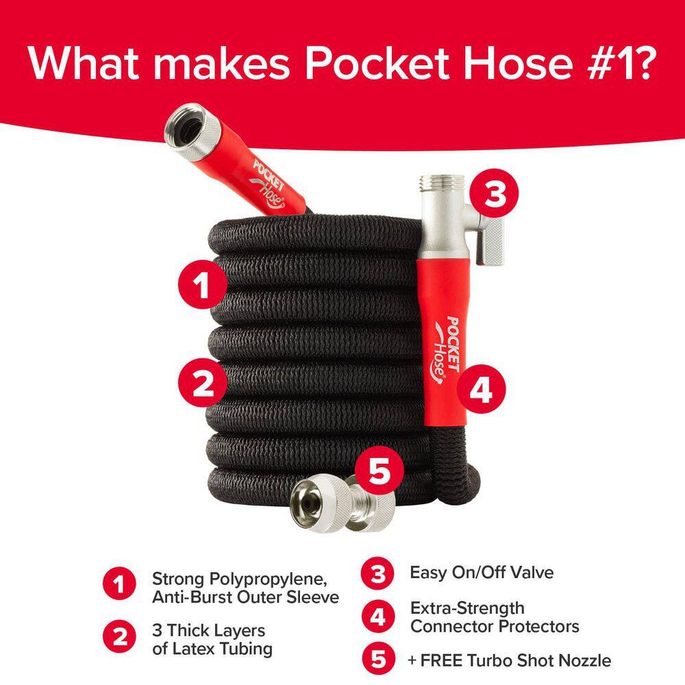Pocket Hose 17427 Silver Bullet 2.0 Expandable Garden Hose 3 4 in. x 100 ft. with Turbo Shot Nozzle2