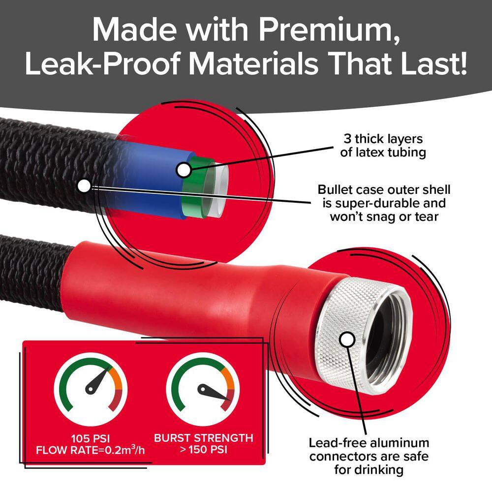 Pocket Hose 17427 Silver Bullet 2.0 Expandable Garden Hose 3 4 in. x 100 ft. with Turbo Shot Nozzle3