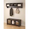Prepac EEC-6016 Espresso 60 in. Contemporary Wall Mounted Coat Rack with 4-Shelves, Coat Hooks Wall Mount, Entryway Storage Solution