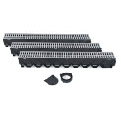 RELN 003130 Storm Drain Deep 5 in. W x 5.25 in. D x 39.4 in. L Channel Drain Kit, Gray Grate (3-Pack : 9.8 ft)