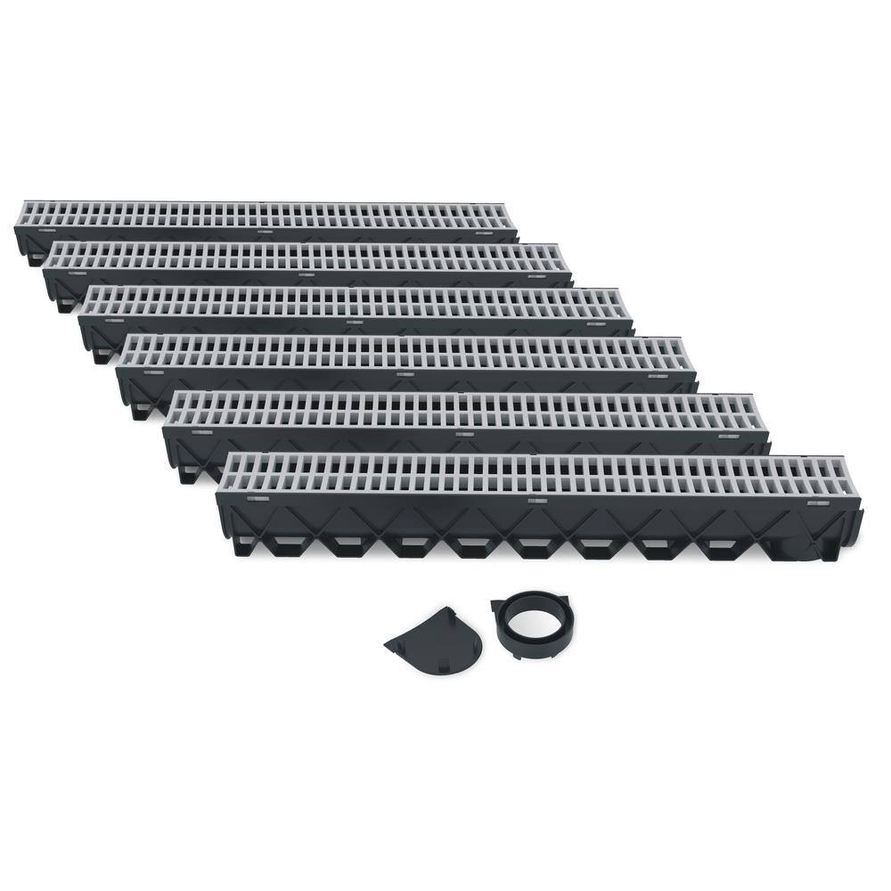RELN 003131 Storm Drain Deep Series 5 in. W x 5.25 in. D x 39.4 in. L Channel Drain Kit with Gray Grate (6-Pack) RELN 003131 Storm Drain Deep Series 5 in. W x 5.25 in. D x 39.4 in. L Channel Drain Kit with Gray Grate (6-Pack)