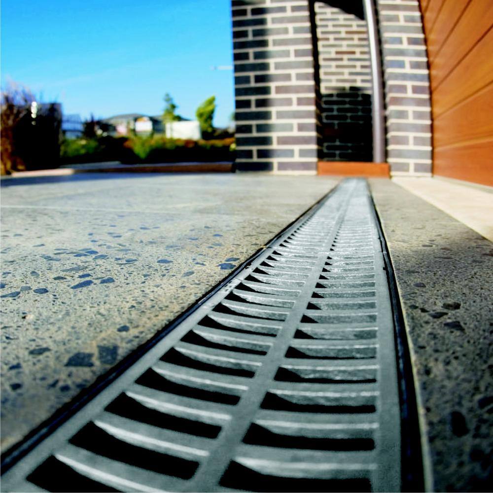 RELN 003131 Storm Drain Deep Series 5 in. W x 5.25 in. D x 39.4 in. L Channel Drain Kit with Gray Grate (6-Pack)7
