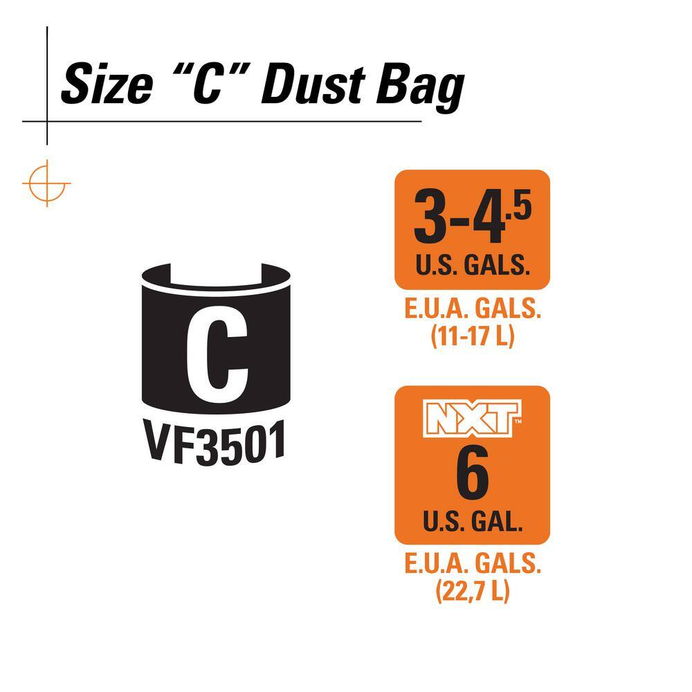 RIDGID VF3501A High-Efficiency Wet Dry Vac Dry Pick-up Only Dust Bags for 3-4.5 Gallon and HD0600 RIDGID Shop Vacuums, Size C (6-Pack)1