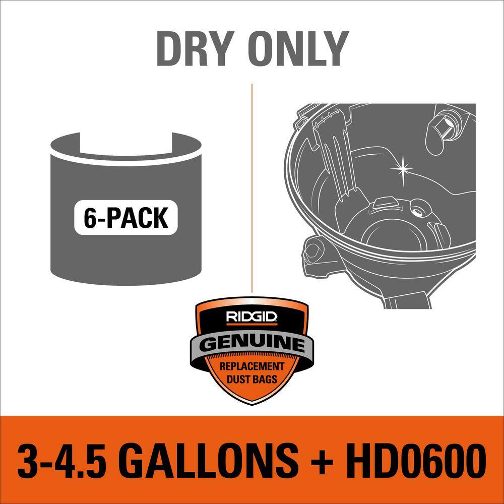 RIDGID VF3501A High-Efficiency Wet Dry Vac Dry Pick-up Only Dust Bags for 3-4.5 Gallon and HD0600 RIDGID Shop Vacuums, Size C (6-Pack)16