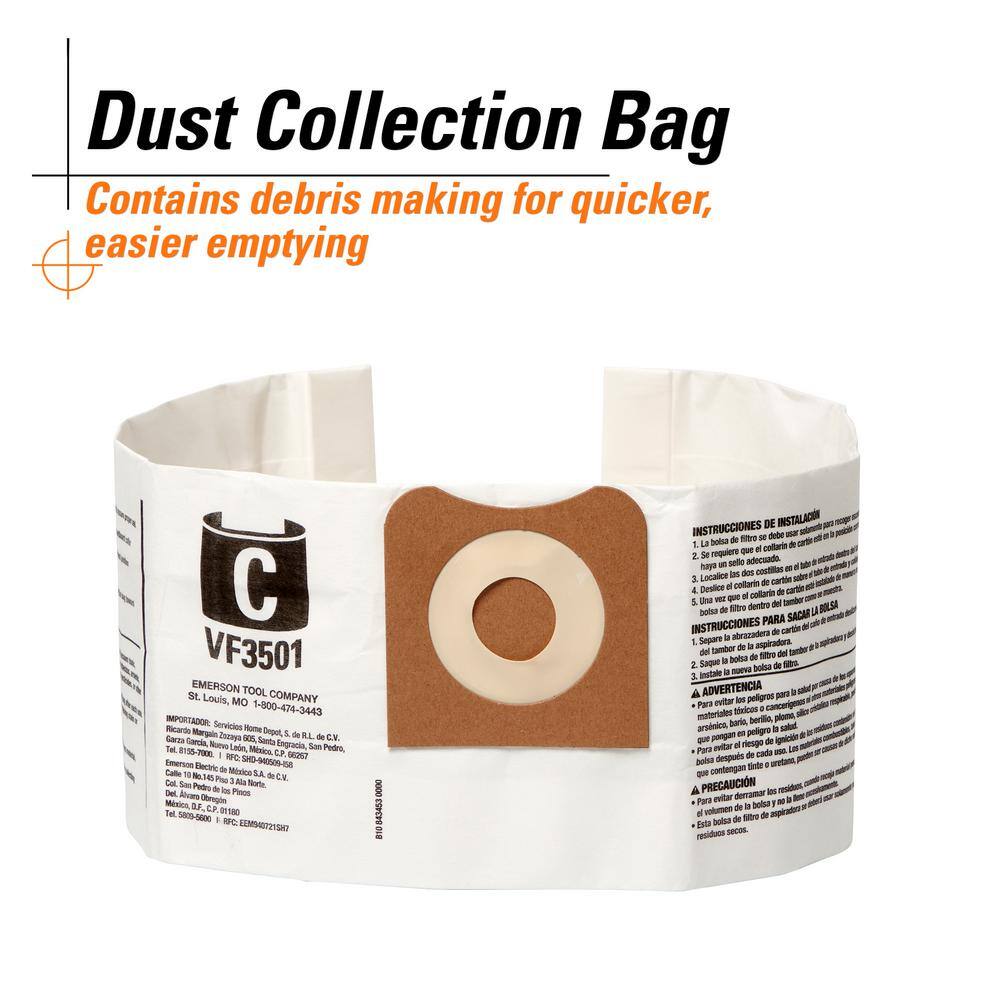 RIDGID VF3501A High-Efficiency Wet Dry Vac Dry Pick-up Only Dust Bags for 3-4.5 Gallon and HD0600 RIDGID Shop Vacuums, Size C (6-Pack)2