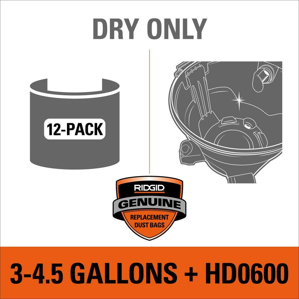 RIDGID VF3501B High-Efficiency Wet Dry Vac Dry Pick-up Only Dust Bags for 3-4.5 Gallon and HD0600 RIDGID Shop Vacuums, Size C (12-Pack)19