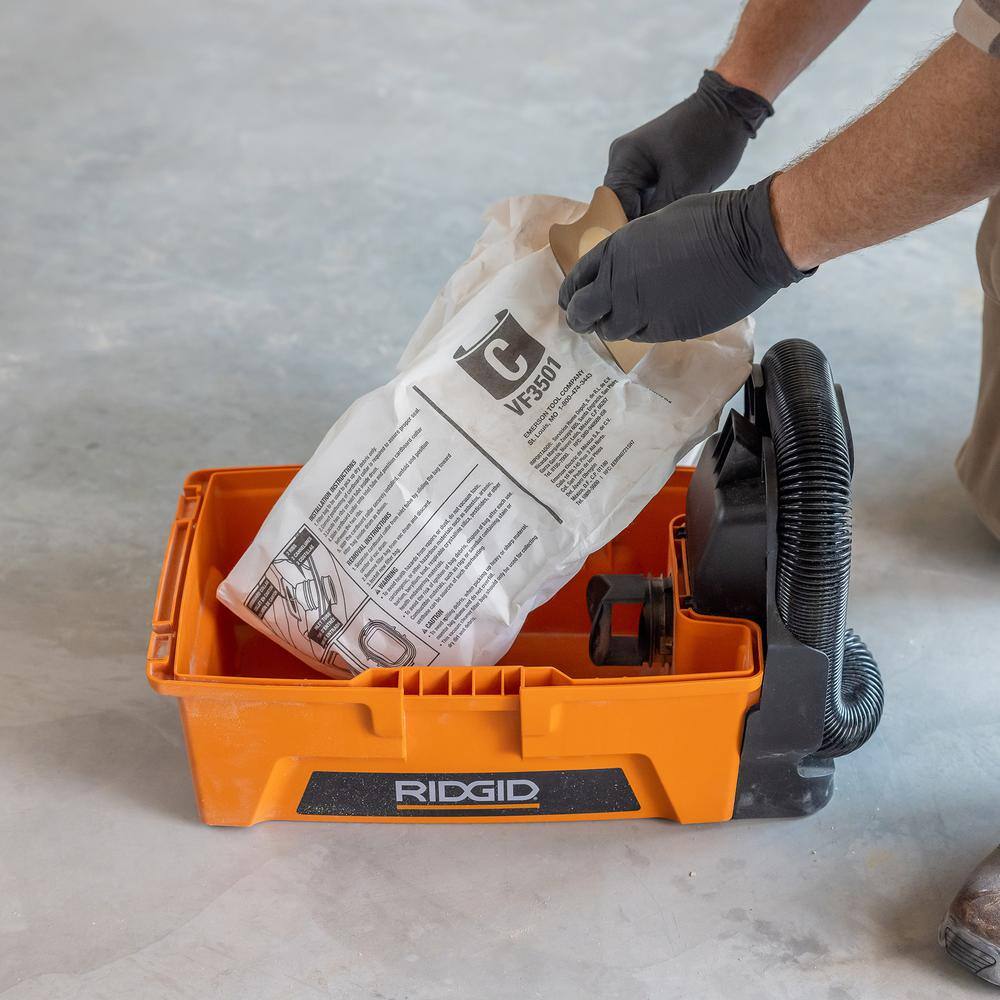 RIDGID VF3501B High-Efficiency Wet Dry Vac Dry Pick-up Only Dust Bags for 3-4.5 Gallon and HD0600 RIDGID Shop Vacuums, Size C (12-Pack)5