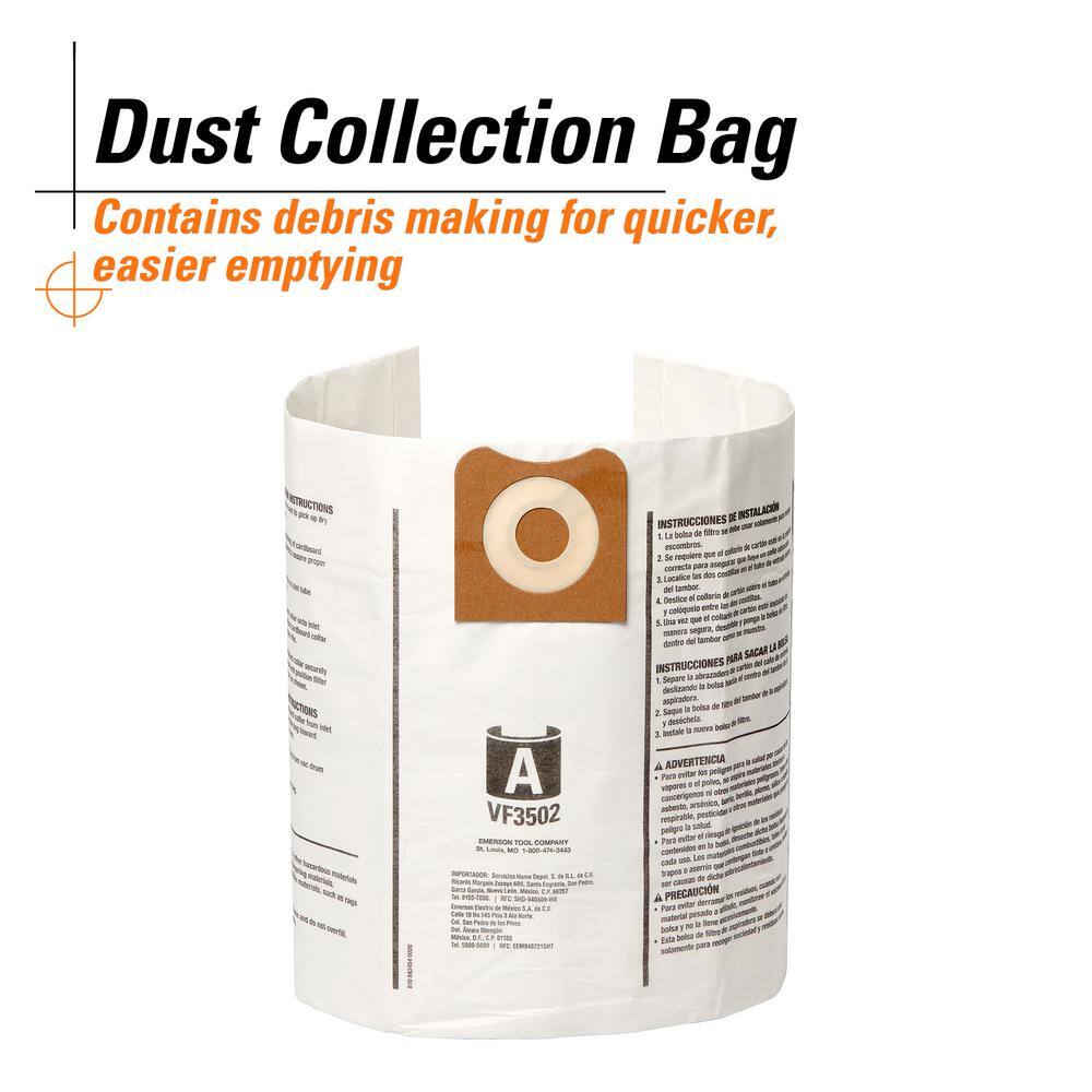 RIDGID VF3502A High-Efficiency Wet Dry Vac Dry Pick-up Only Dust Bags for Select 12-16 Gallon RIDGID Shop Vacuums, Size A (6-Pack)2