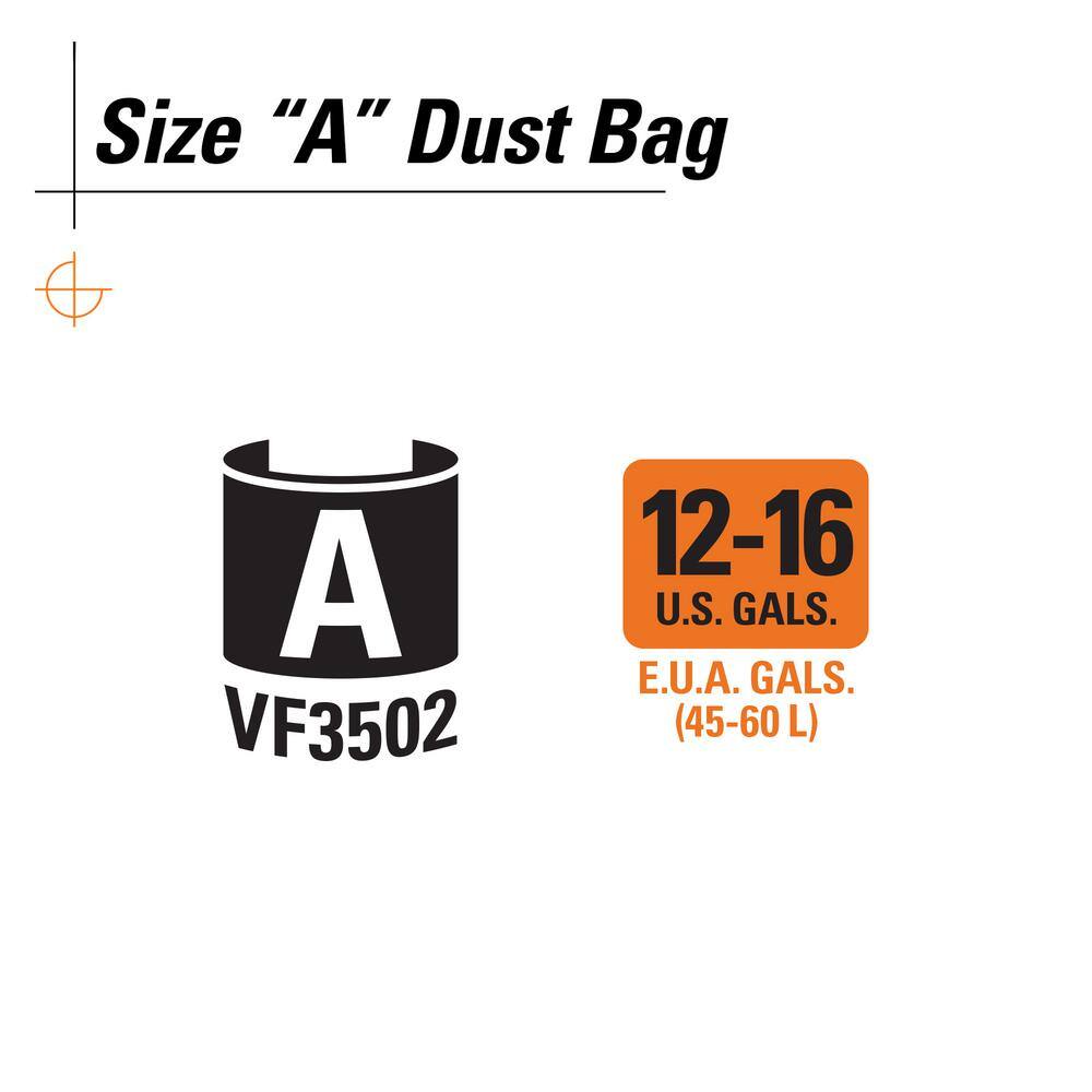 RIDGID VF3502C High-Efficiency Wet Dry Vac Dry Pick-up Only Dust Bags for Select 12-16 Gallon RIDGID Shop Vacuums, Size A (24-Pack)1