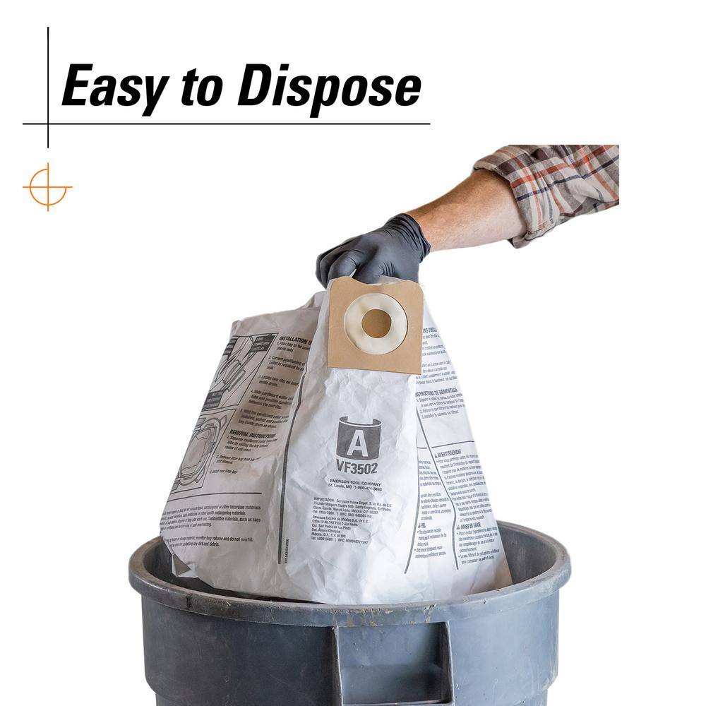 RIDGID VF3502C High-Efficiency Wet Dry Vac Dry Pick-up Only Dust Bags for Select 12-16 Gallon RIDGID Shop Vacuums, Size A (24-Pack)6