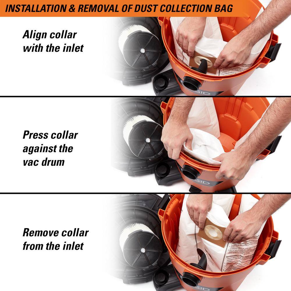 RIDGID VF3502D High-Efficiency Wet Dry Vac Dry Pick-up Only Dust Bags for Select 12-16 Gallon RIDGID Shop Vacuums, Size A (36-Pack)4