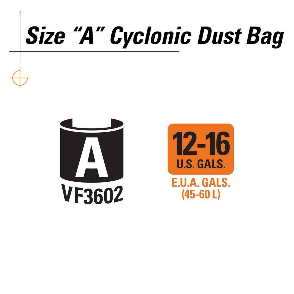 RIDGID VF3602A Wet Dry Vac Premium Cyclonic Dry Pick-up Only Dust Bags for Select 12-16 Gallon RIDGID Shop Vacuums, Size A (6-Pack)1