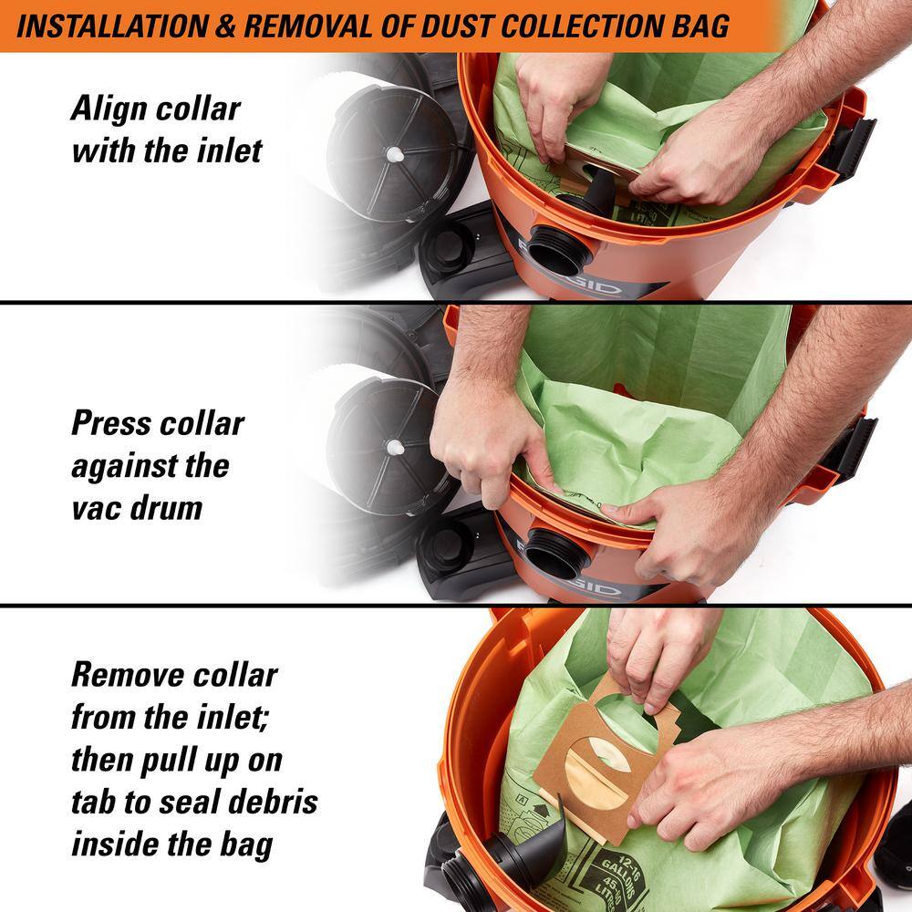 RIDGID VF3602A Wet Dry Vac Premium Cyclonic Dry Pick-up Only Dust Bags for Select 12-16 Gallon RIDGID Shop Vacuums, Size A (6-Pack)3