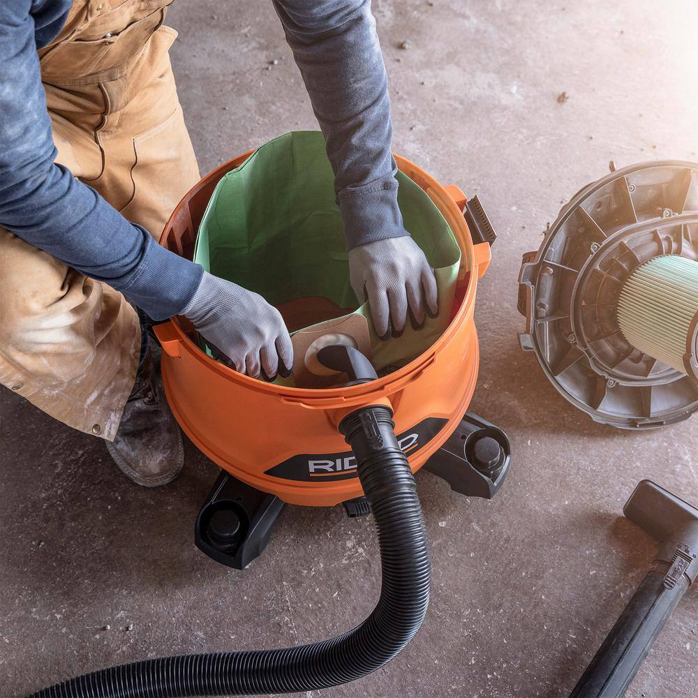 RIDGID VF3602A Wet Dry Vac Premium Cyclonic Dry Pick-up Only Dust Bags for Select 12-16 Gallon RIDGID Shop Vacuums, Size A (6-Pack)90
