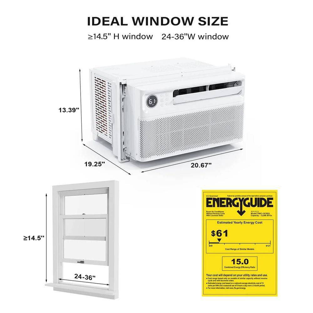 ROVSUN K2G46000630 12,000 BTU (DOE) 115 Volts Inverter WIFI Window Air Conditioner 550 sq. ft. with Remote in White8
