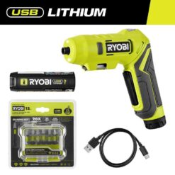 RYOBI FVD50K-A961204 USB Lithium Screwdriver Kit with 2.0 Ah USB Lithium Battery, Charging Cable, & 2 in. Diamond Grit Driving Set (12-Piece)