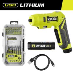 RYOBI FVD50K-A963001 USB Lithium Screwdriver Kit with 2.0 Ah USB Lithium Battery, Charging Cable, and Impact Rated Driving Set (30-Piece)