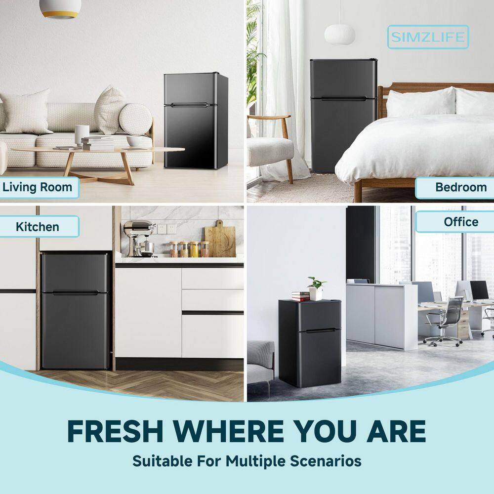 SIMZLIFE RF-H-HD 20 in. 3.2 cu. ft. Mini Refrigerator in Black with Compact Freezer, 7 Temperature Control, Low Noise, 3D Cooling-