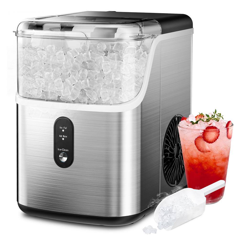 SIMZLIFE ZX-IM-15S-S-HD 8.7 in. 35 lb. 24H Nugget Ice Countertop Portable Ice Maker in Silver, Stainless Steel, Ready in 6 Mins, Auto-Cleaning1
