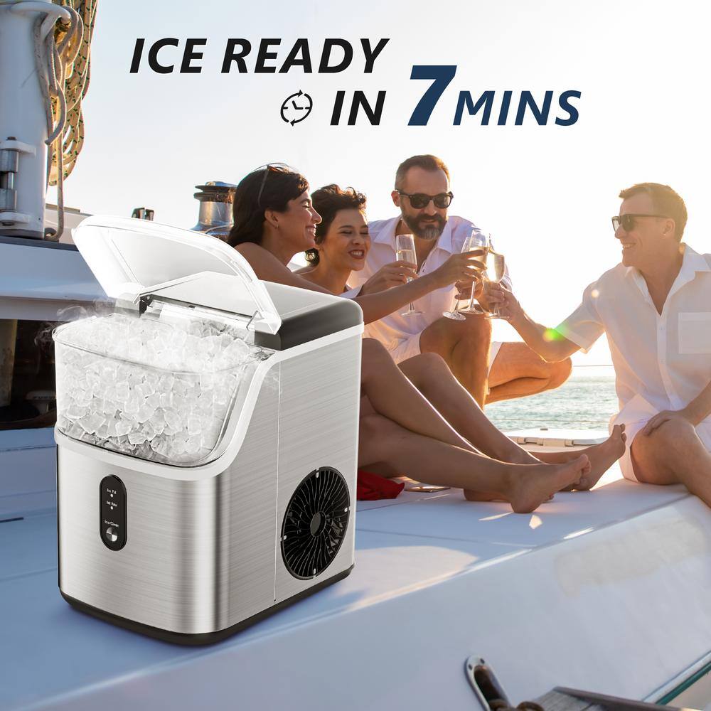 SIMZLIFE ZX-IM-15S-S-HD 8.7 in. 35 lb. 24H Nugget Ice Countertop Portable Ice Maker in Silver, Stainless Steel, Ready in 6 Mins, Auto-Cleaning7