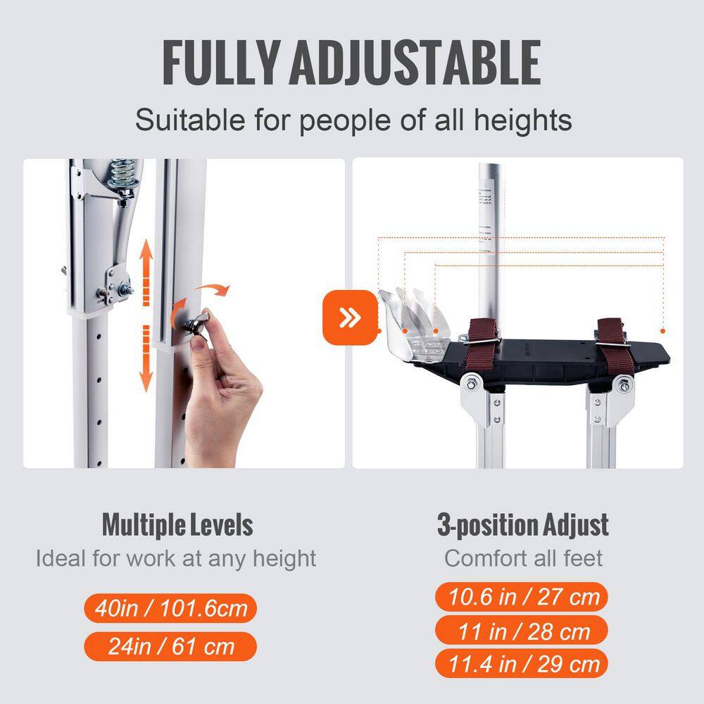 SKYSHALO Drywall Stilts, 24 in. to 40 in. Adjustable Aluminum Tool Stilts with Protective Knee Pads, Drywall Stilts, Silver6