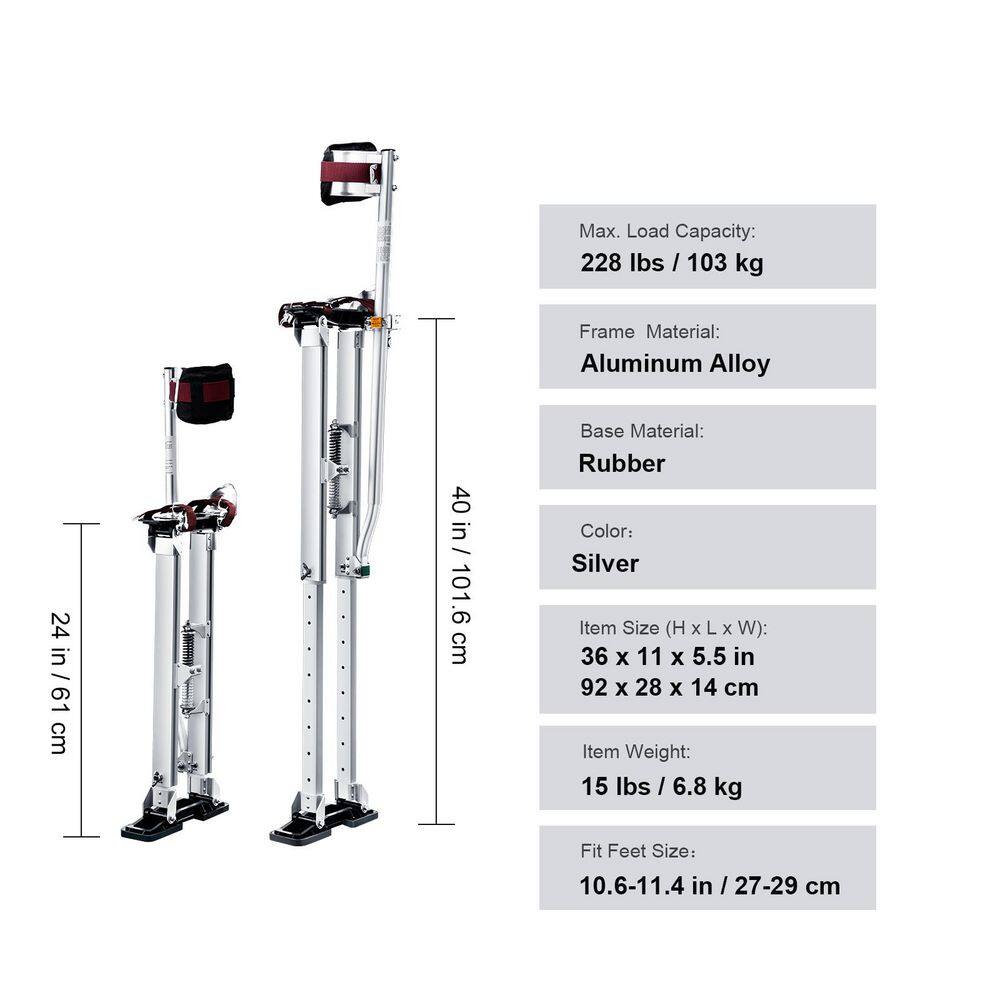 SKYSHALO Drywall Stilts, 24 in. to 40 in. Adjustable Aluminum Tool Stilts with Protective Knee Pads, Drywall Stilts, Silver9