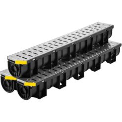 SKYSHALO Trench Drain System, Channel Drain with Metal Grate, 5. 9x5. 1-In. HDPE Drainage Trench, Black Plastic Drain, 3 Pack