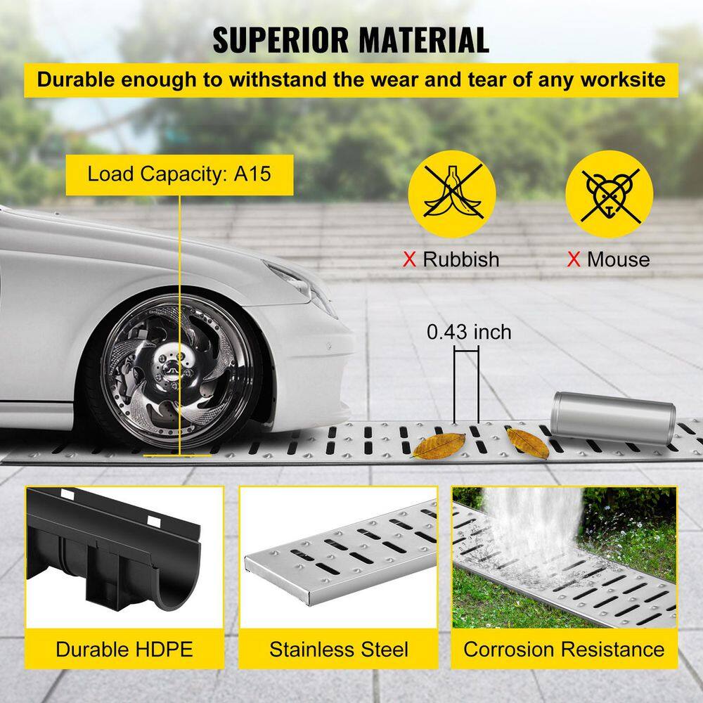 SKYSHALO Trench Drain System, Channel Drain with Metal Grate, 5. 9x5. 1-In. HDPE Drainage Trench, Black Plastic Drain, 3 Pack1