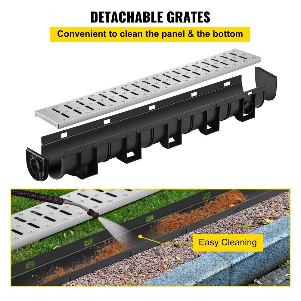 SKYSHALO Trench Drain System, Channel Drain with Metal Grate, 5. 9x5. 1-In. HDPE Drainage Trench, Black Plastic Drain, 3 Pack6