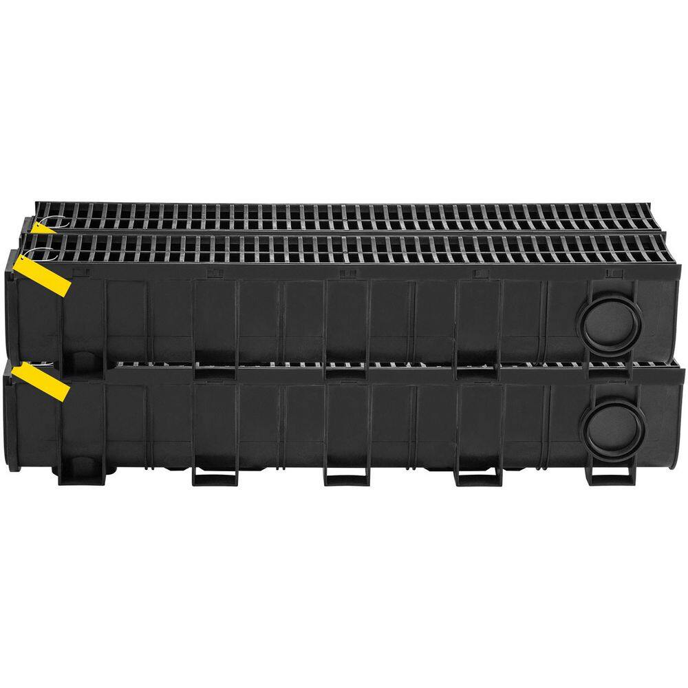 SKYSHALO Trench Drain System, Channel Drain with Plastic Grate, 5. 9x7. 5-In. HDPE Drainage Trench, Black Plastic Drain, 4 Pack SKYSHALO Trench Drain System, Channel Drain with Plastic Grate, 5. 9x7. 5-In. HDPE Drainage Trench, Black Plastic Drain, 4 Pack