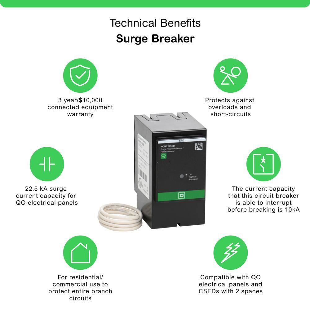 Square D HOM2175SB 25kA 2-Pole Whole Home Surge Protection Device for Square D Homeline Load Centers HOM2175SB1