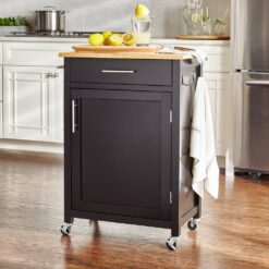 StyleWell SK17787Cr2-BBB Glenville Small Black Rolling Kitchen Cart with Butcher Block Top and Single-Drawer Storage (24 in. W )
