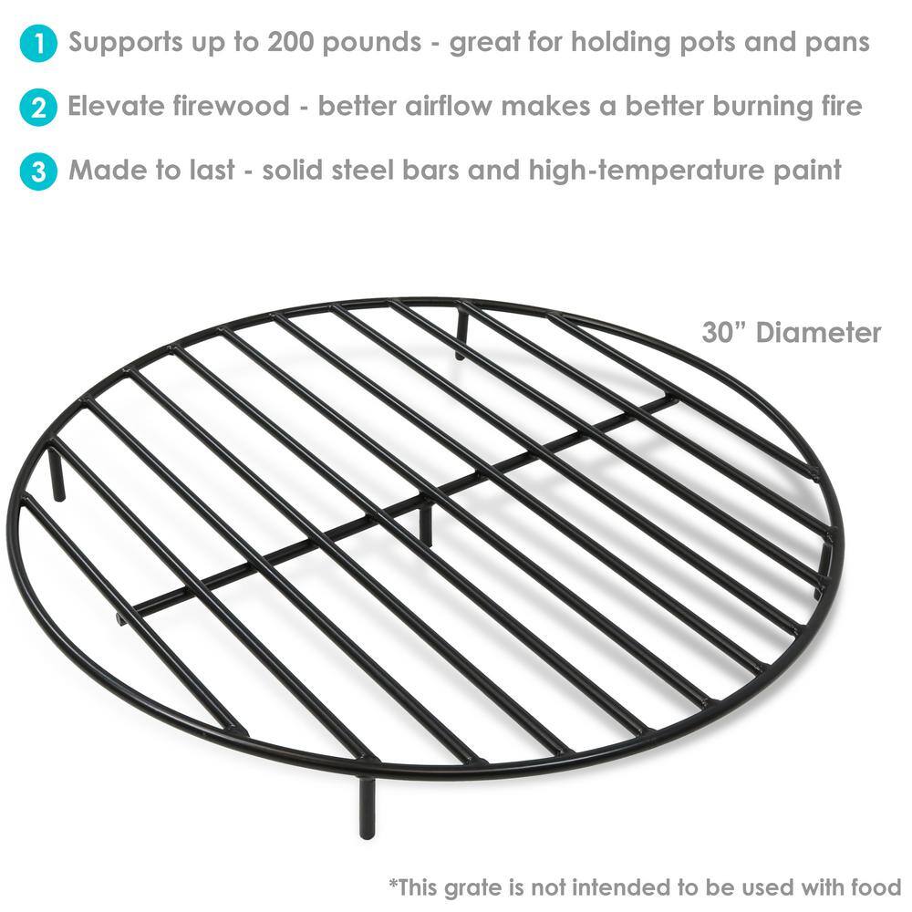 Sunnydaze NB-RG30-INV 30 in. Round Steel Fire Pit Grate in Black3