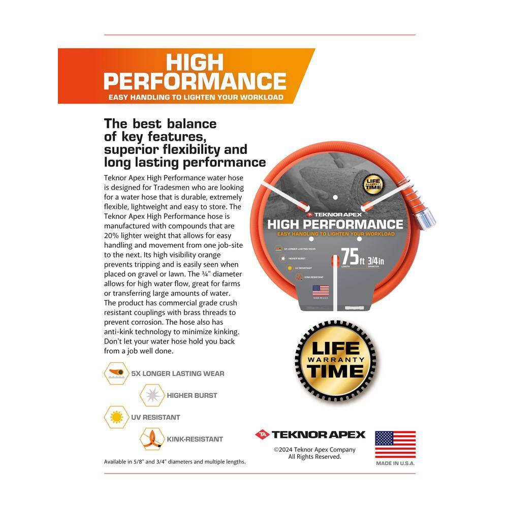 Teknor Apex 9150 100 High-Performance 3 4 in x 100 ft. Kink Resistant, Durable Contractor Grade Garden Hose0