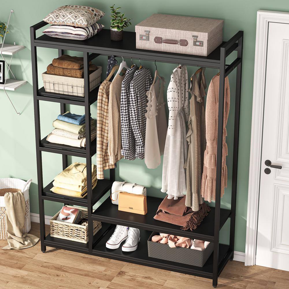 Tribesigns Cynthia Black Garment Rack with Storage Shelves and Hang Rod11