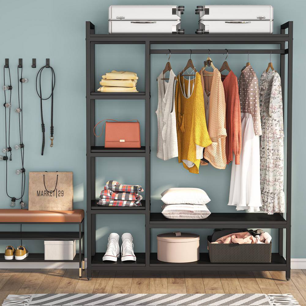 Tribesigns Cynthia Black Garment Rack with Storage Shelves and Hang Rod12