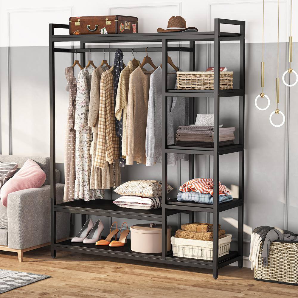 Tribesigns Cynthia Black Garment Rack with Storage Shelves and Hang Rod2