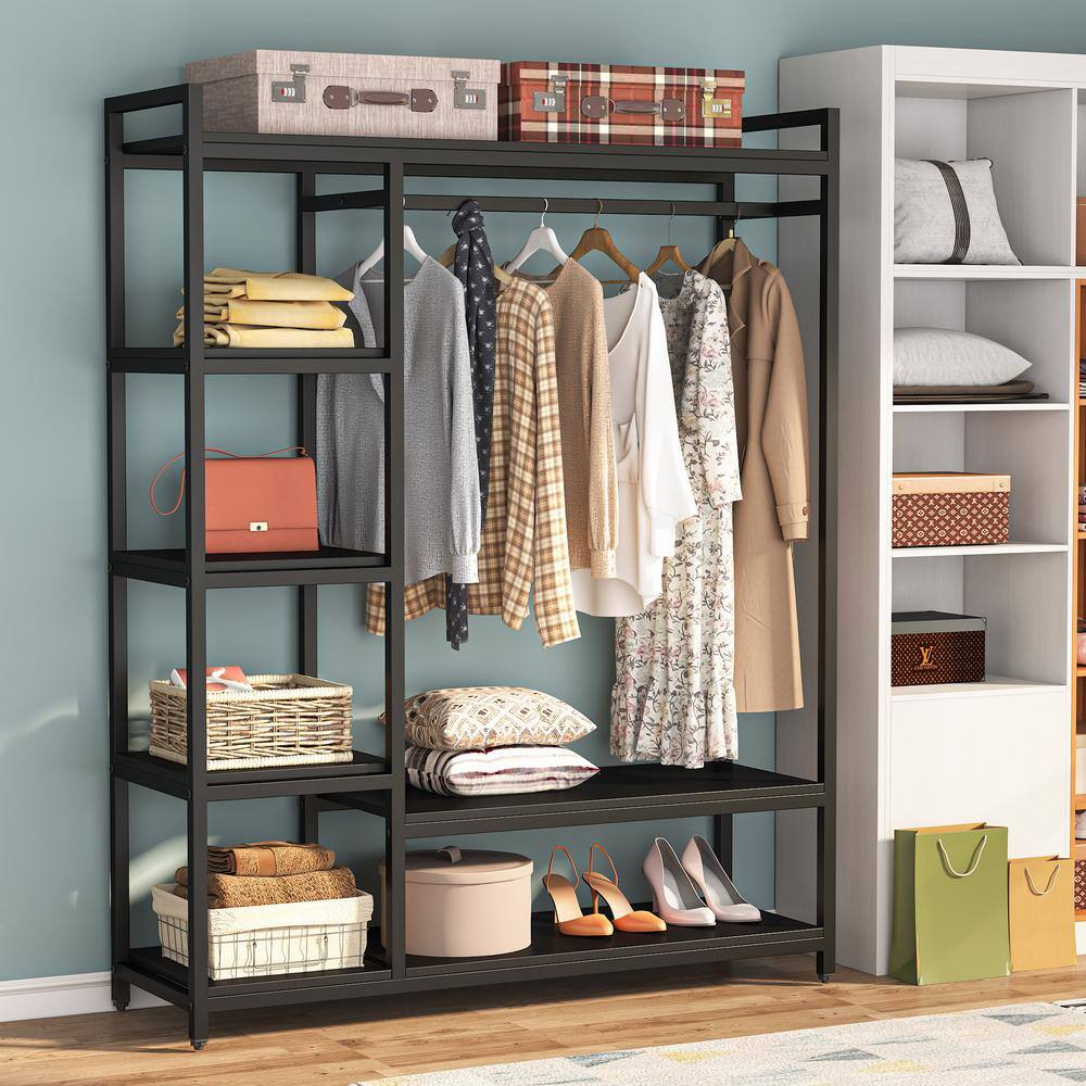 Tribesigns Cynthia Black Garment Rack with Storage Shelves and Hang Rod4