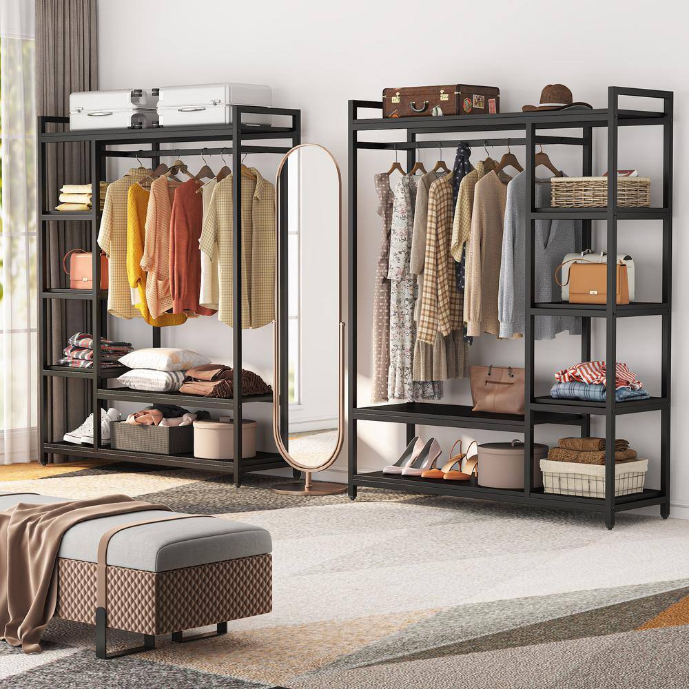 Tribesigns Cynthia Black Garment Rack with Storage Shelves and Hang Rod6
