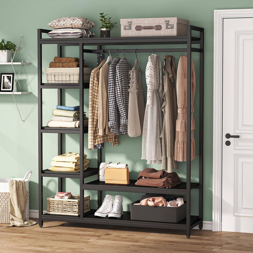 Tribesigns Cynthia Black Garment Rack with Storage Shelves and Hang Rod8