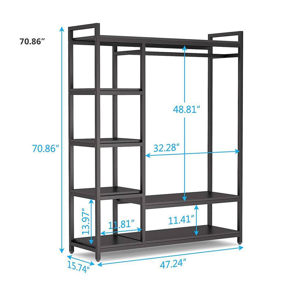 Tribesigns Cynthia Black Garment Rack with Storage Shelves and Hang Rod9