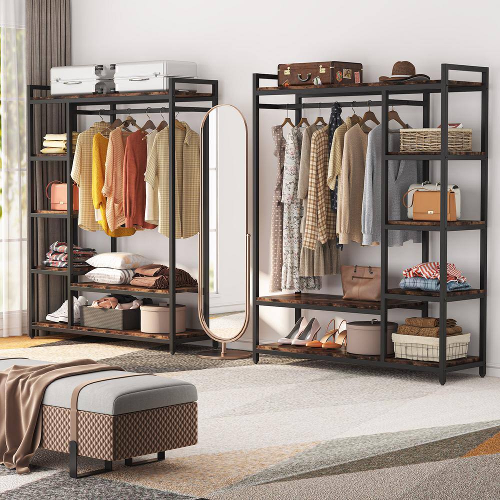 Tribesigns Cynthia Brown Garment Rack with Storage Shelves and Hang Rod1