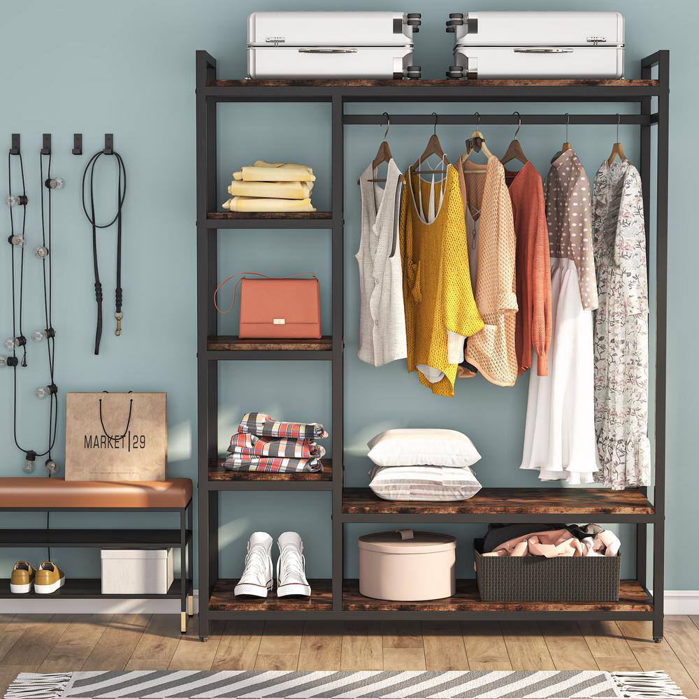 Tribesigns Cynthia Brown Garment Rack with Storage Shelves and Hang Rod2