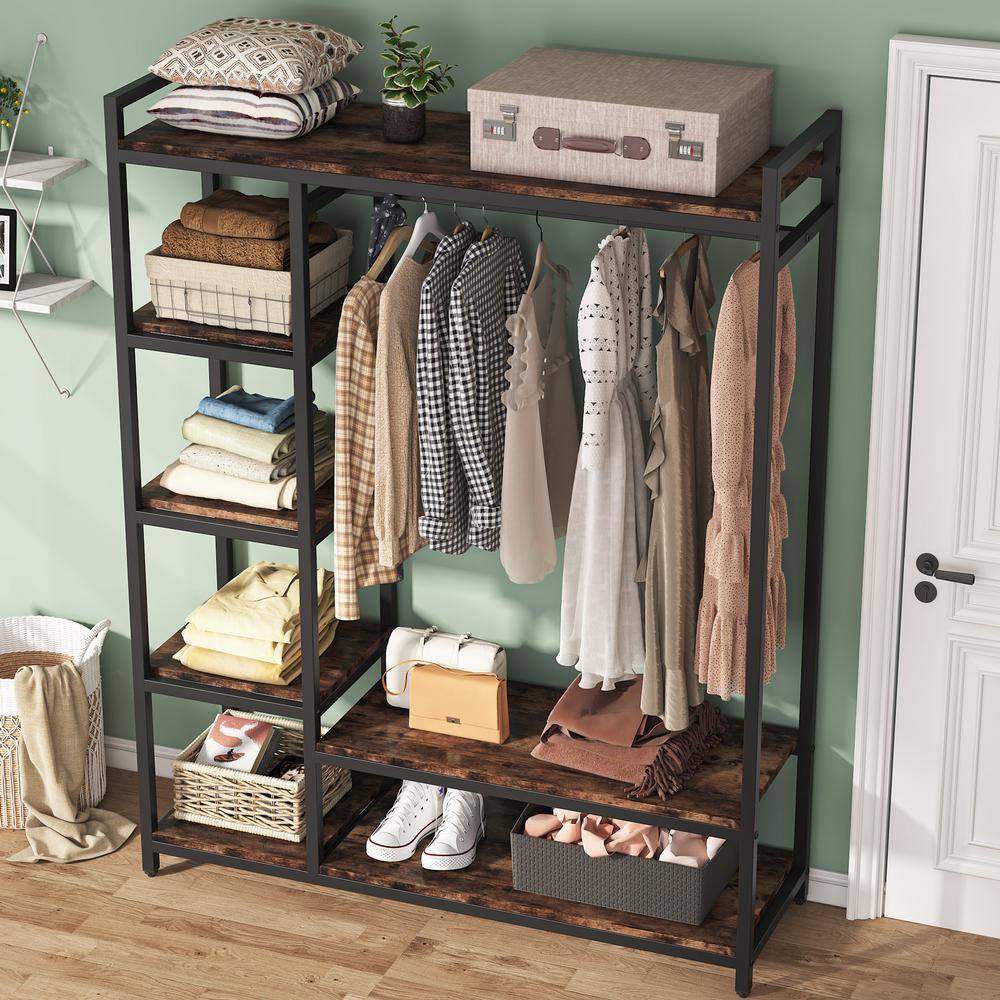Tribesigns Cynthia Brown Garment Rack with Storage Shelves and Hang Rod4