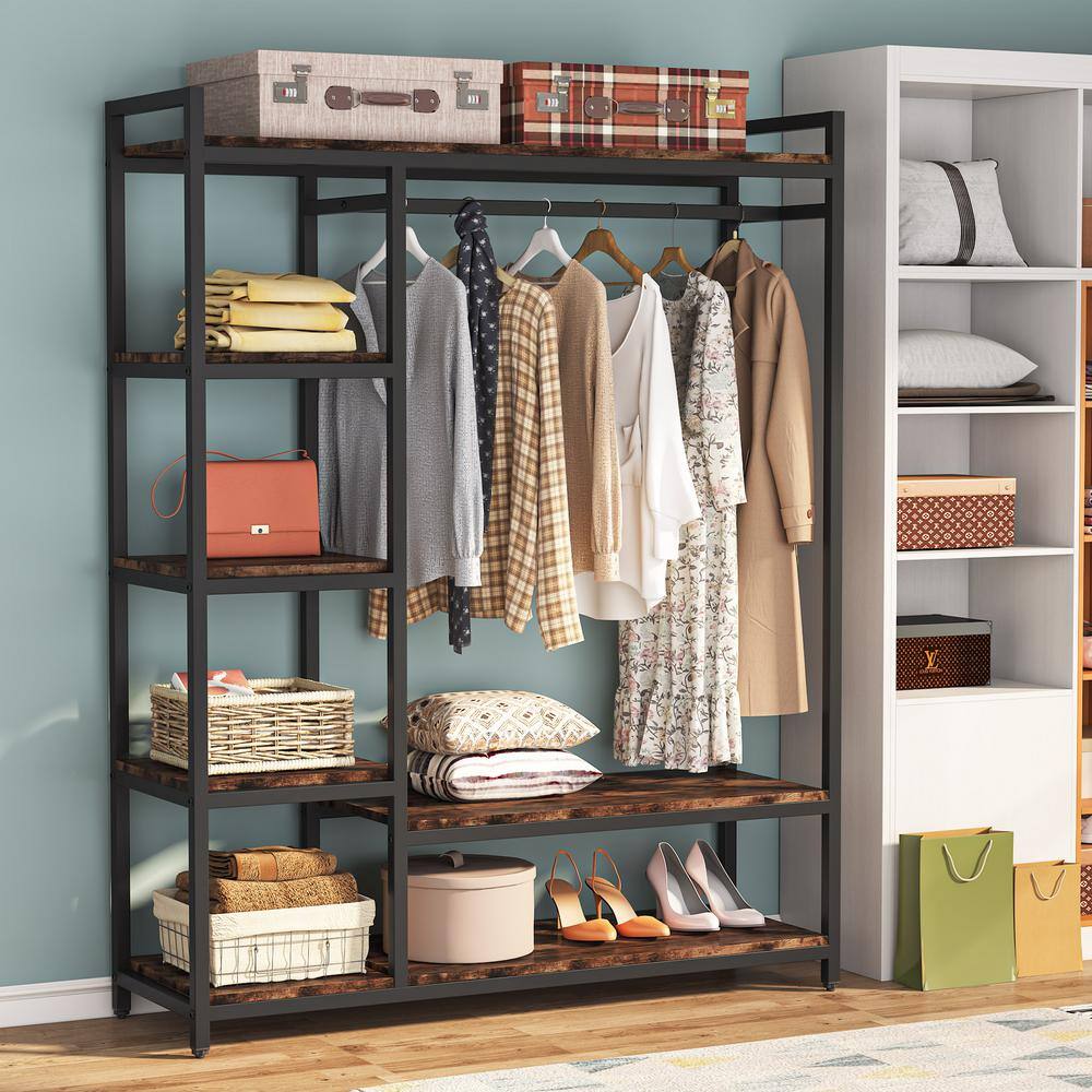 Tribesigns Cynthia Brown Garment Rack with Storage Shelves and Hang Rod8