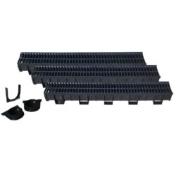 U.S. TRENCH DRAIN 83300-3 Deep Series 5.4 in. W x 5.4 in. D x 39.4 in. L Trench and Channel Drain Kit with Black Grate (3-Pack : 9.8 ft)