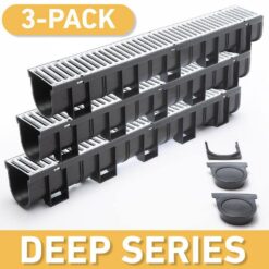 U.S. TRENCH DRAIN 83432-3 Deep Series 5.4 in. W x 5.4 in. D 39.4 in. L Plastic Trench and Channel Drain Kit with Galvanized Steel Grate (3-Pack)