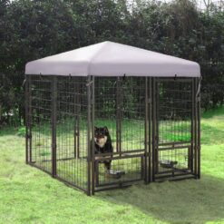 VEIKOUS PS0101-01-2 4.5 ft. x 4.5 ft. Dog Kennel Outdoor Dog Enclosure with Rotating Feeding Door and Polyester Cover