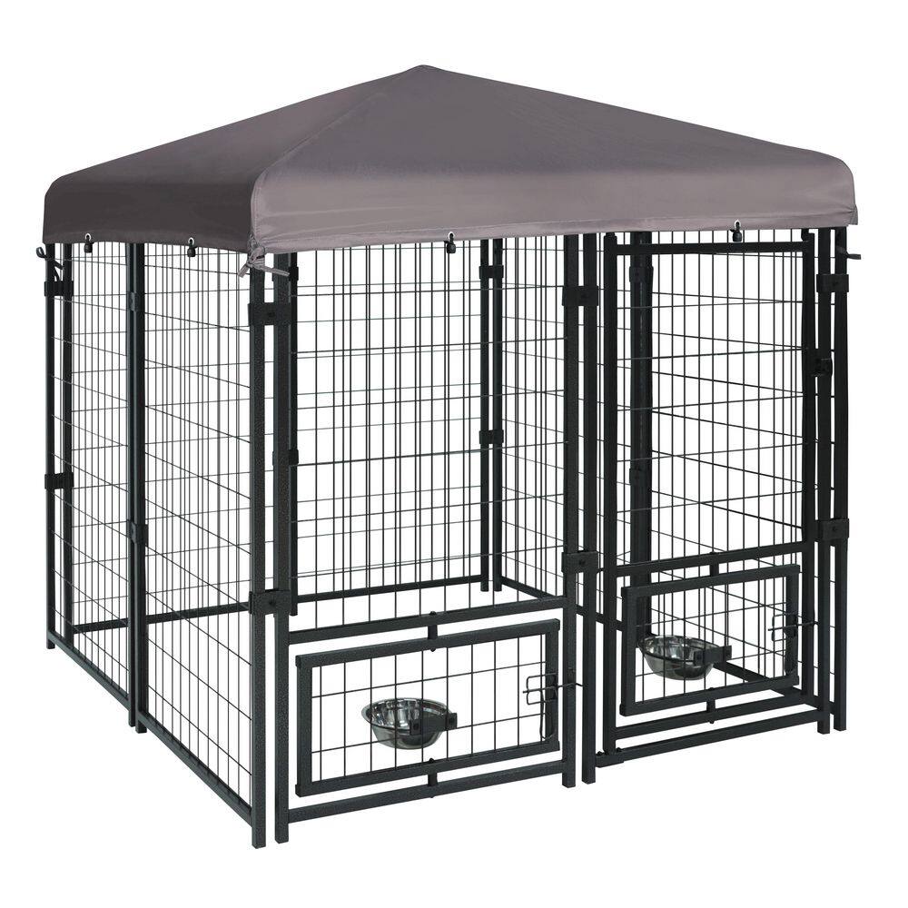 VEIKOUS PS0101-01-2 4.5 ft. x 4.5 ft. Dog Kennel Outdoor Dog Enclosure with Rotating Feeding Door and Polyester Cover156