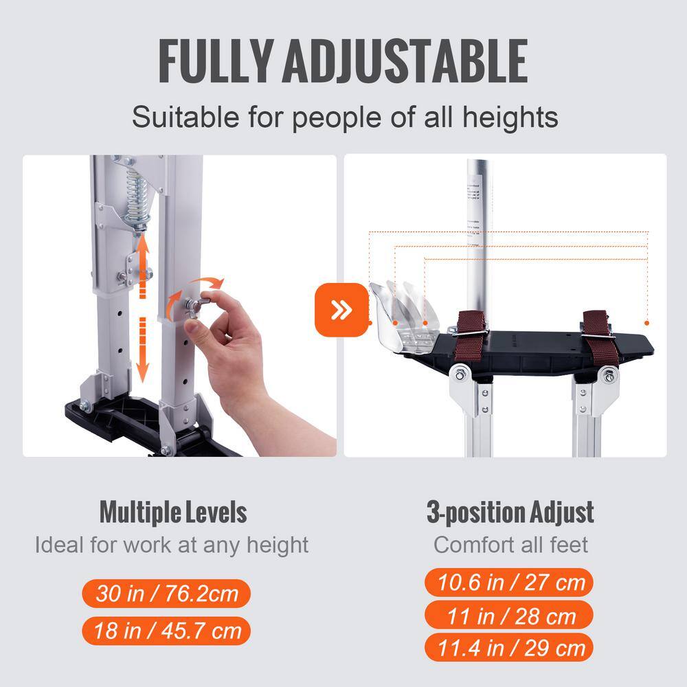 VEVOR Drywall Stilts 18 in. to 30 in. Adjustable Aluminum Tool Stilts Durable and Non-slip Work Stilts2